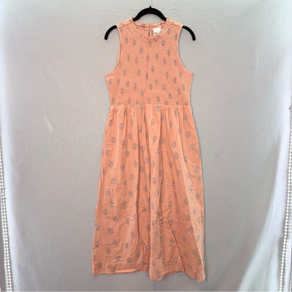 Indi&Cold women’s 100% organic cotton elastic waist sleeveless mid dress peach S - Picture 5 of 10